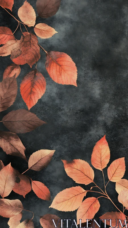 Autumn leaves border against dark textured background.