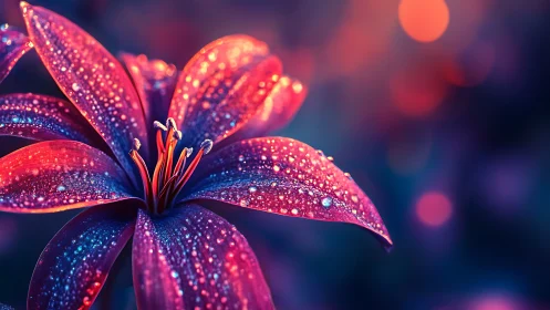 Bioluminescent Lily Petals Glowing in Neon Hues.