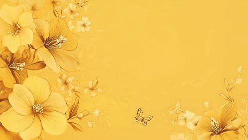 Golden Blossoms and Butterflies in Sunshine.