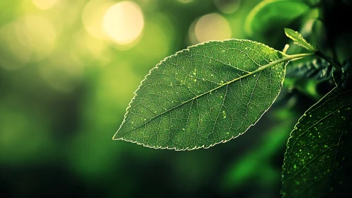 Macro botanical study of single leaf with bokeh field.