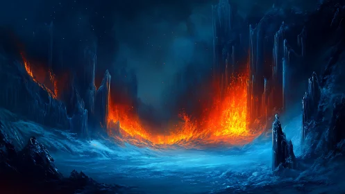 Volcanic Eruption Through Crystalline Ice Formations