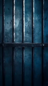 Prison cell bars stand in cold blue light, evoking isolation.