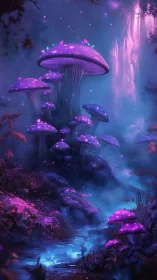 Luminescent Forest Fungi in Vertical Fantasy Composition.