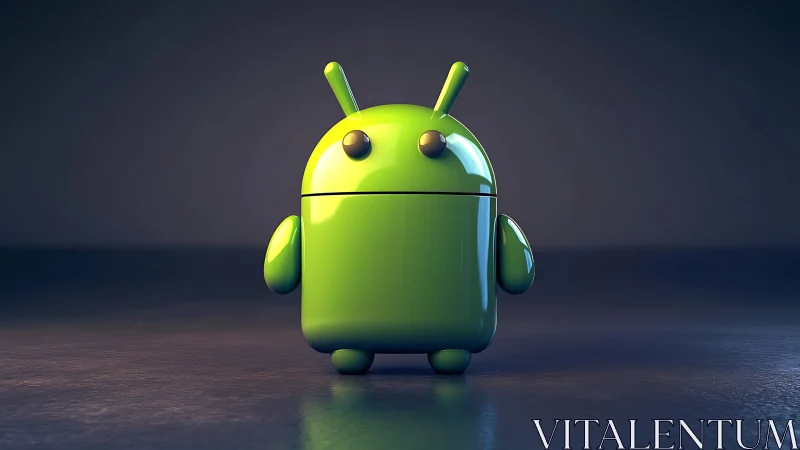 Glossy green robot mascot stands under soft studio light