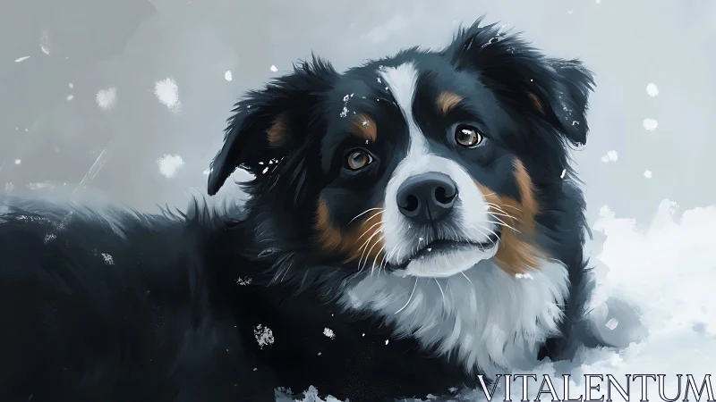 Gentle snow dog gazing up with soft, hopeful eyes.