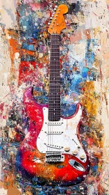 Electric guitar over expressive splatter canvas background.