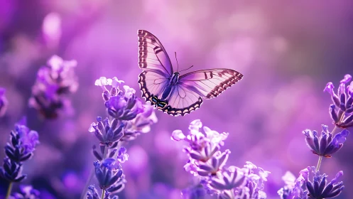 Lavender dreamscape cradles a luminous violet butterfly.