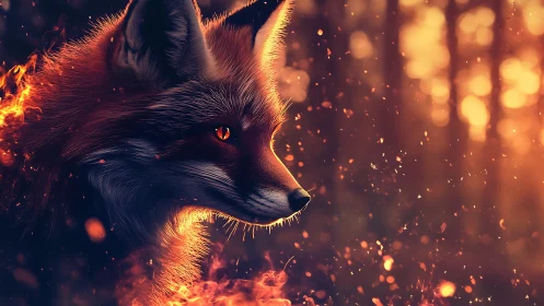 Digital painting of ember-lit fox in cinematic profile composition.