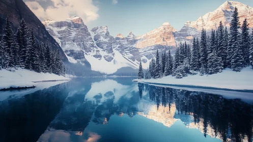 Winter mountain lake dreaming in crystal stillness.