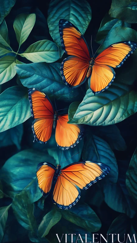 Amber-winged butterflies drift through teal jungle hush.