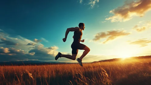 Dynamic lateral shot captures runner sprinting through sunlit field