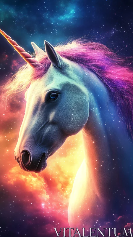 Luminous Unicorn Portrait in Nebular Cosmic Backdrop Digital Painting.