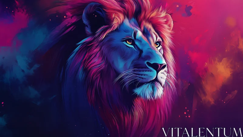 Nebula-tinted lion listens to distant cosmic thunder