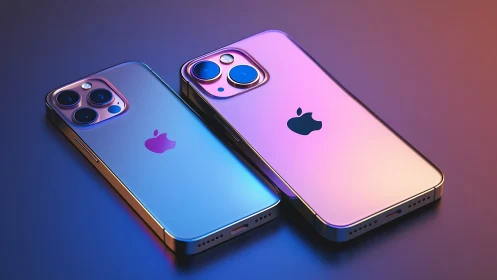 iPhone 13 Pro Models in Blue and Pink Gradient Renders