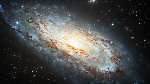 Spiral galaxy core is rendered with dense stellar structure