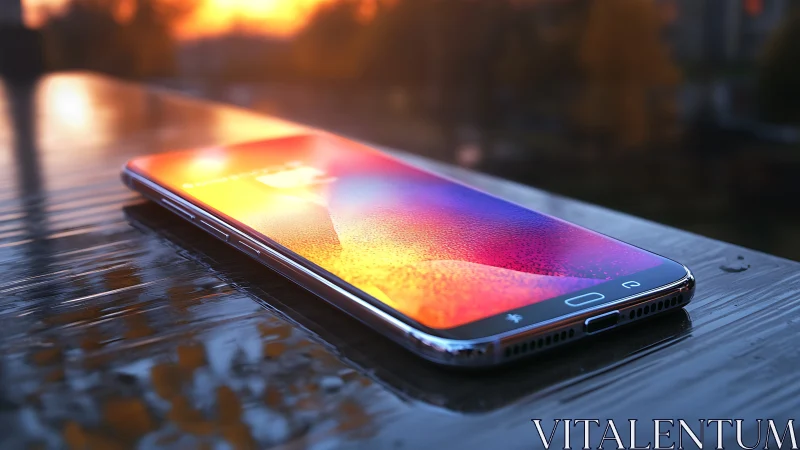 Sunset-kissed smartphone naps on a rainy ledge of light
