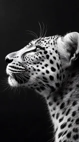 Profile study of spotted wild cat in monochrome focus.