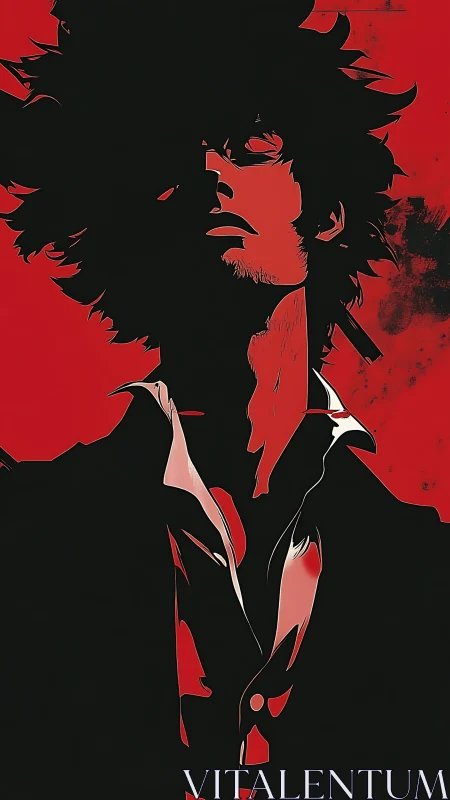 Silhouetted anime drifter dominates crimson negative space.