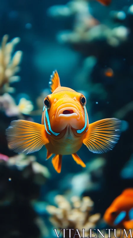 Frontally aligned reef fish in shallow depth-of-field portrait.