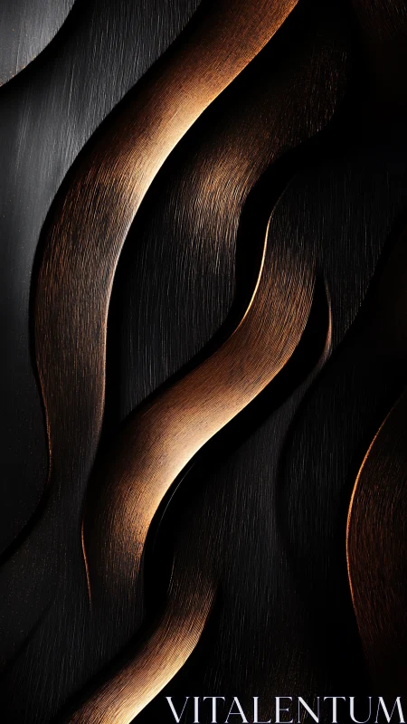 Copper curves over black brushed metal surface.
