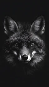 Silent fox portrait glows softly against deep night shadows