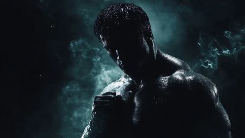 Moonlit muscles carve a silent oath in drifting smoke