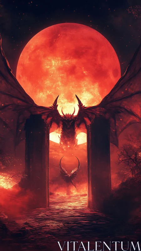 Bloodmoon gatekeeper dragon crowns a burning horizon.