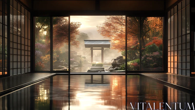 Sliding shoji windows unveil a glowing autumn garden sanctuary