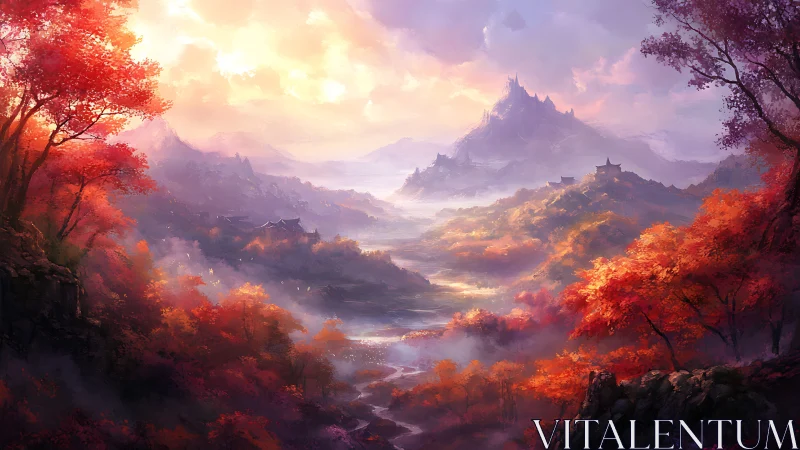 Volumetric Atmospheric Fantasy Landscape with Layered Composite Castles and Gradient Lighting