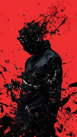 Ink storm silhouette against bold crimson horizon.