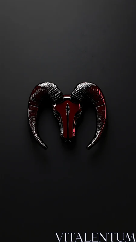 Glossy red ram skull emblem on dark minimalist background.