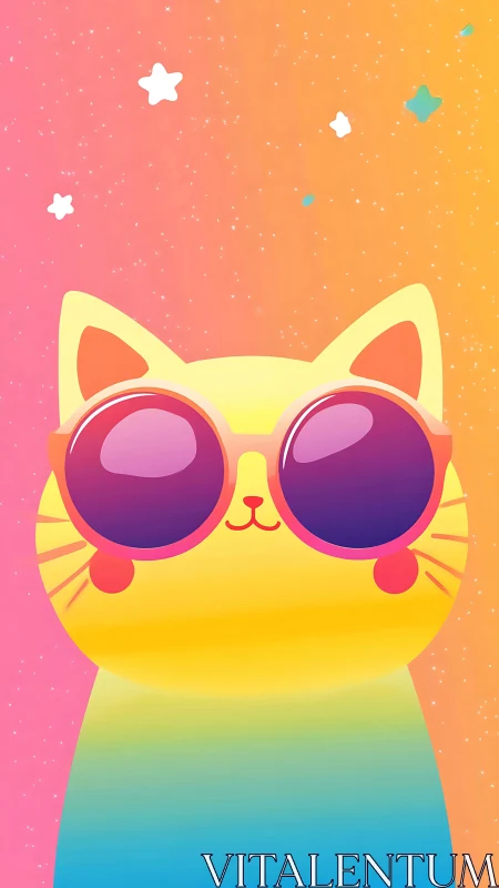 Cool Cat Wears Oversized Sunglasses Against Gradient Sky