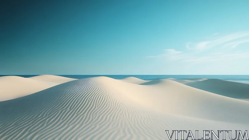 Sand waves stroll quietly toward a glass-blue horizon line