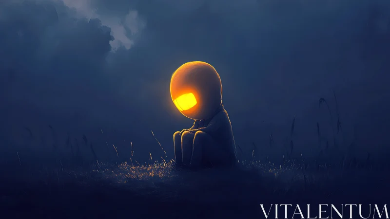 Gentle night wanderer cradling a small secret light.