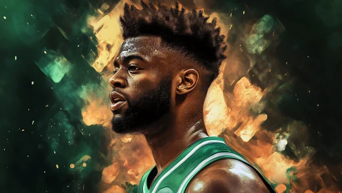 Blazing Courtside Aura Around Determined Basketball Guardian.