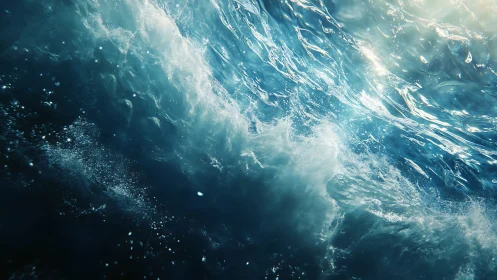 Rolling ocean waves glow with lively sunlight and sea spray