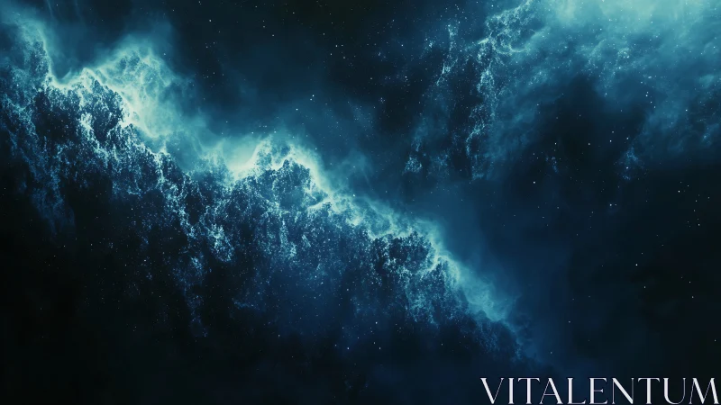 Blue nebula cloud and star field in deep dark space.