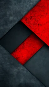 Red textured diagonal bands intersect dark stone planes