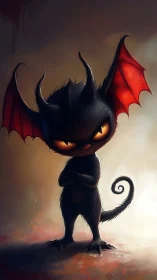 Impish bat-winged creature with glowing amber eyes.