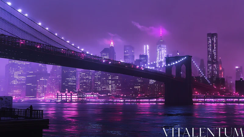 Neon-saturated suspension bridge over emissive cyber skyline.