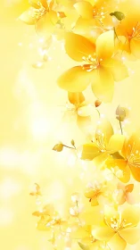 Golden floral cascade on luminous yellow background.
