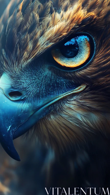 Close-up raptor portrait shows detailed eye and beak focus