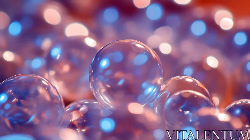Translucent spheres in soft pink and blue bokeh field.