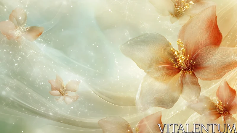 Ethereal Garden Blossoms Dancing in Golden Light.