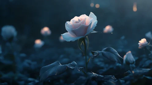 Luminous Rose Blooms Against Twilight Darkness.