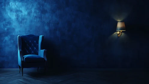 Midnight lounge chair waits patiently beneath moody lamplight
