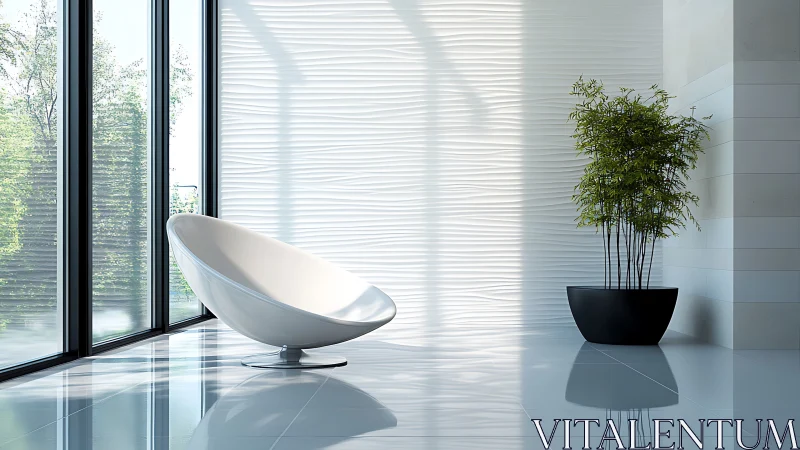 Minimalist Modern Sanctuary with Sculptural Chair and Botanical Accent