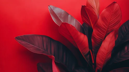 Red tropical leaves form bold, high contrast composition