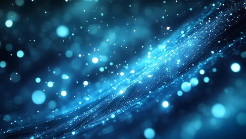 Abstract glowing blue light waves with bokeh in digital art style.