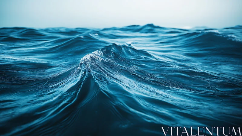 Detailed blue ocean surface with rolling mid-size waves.